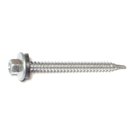 Buildright Self-Drilling Screw, #10 x 2 in, Silver Ruspert Steel Flange Hex Head External Hex Drive, 72 PK 09565